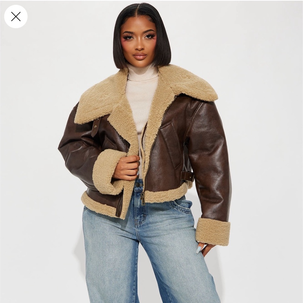 Sold out online- Brown faux leather jacket